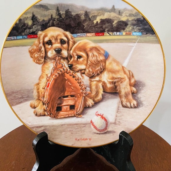 A J. Lamb signed decorative plate with two cocker spaniel puppies - Picture 2 of 4